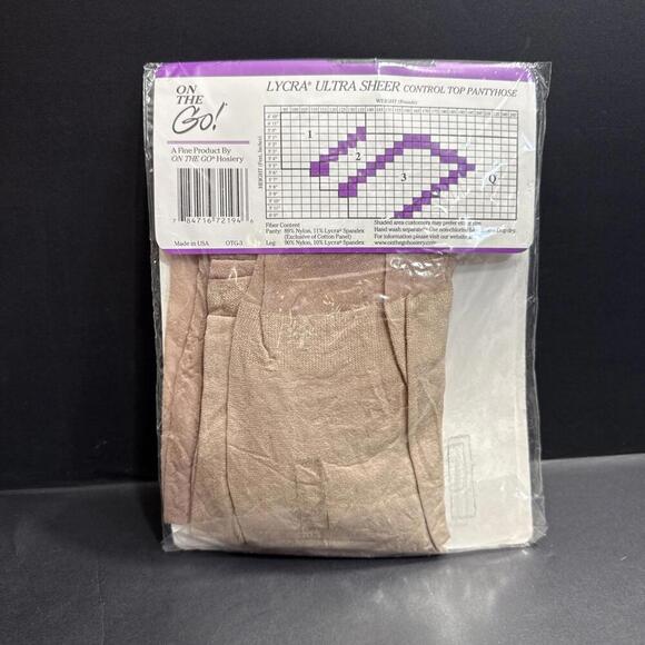 On The Go Hosiery Control Top Pantyhose Panty Hose Stockings Size 2 Nude New - Picture 4 of 11
